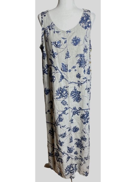 Garron Dresses & Skirts - Vtg Garron Heavy Linen Dress Tank Jumper Column Floral Coastal Grandma Garden L